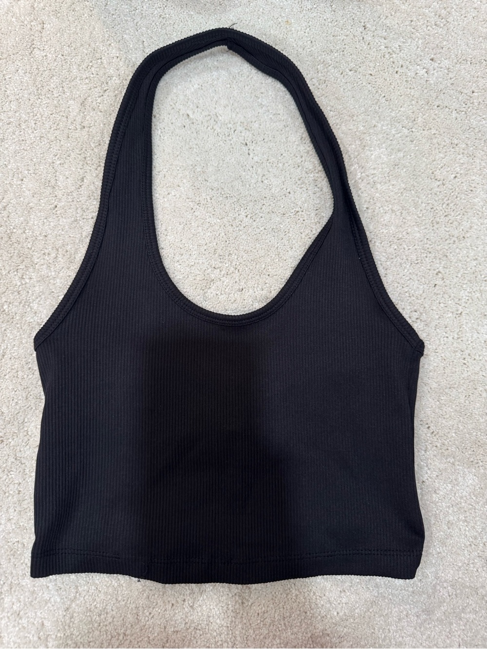 Divided Black Ribbed Halter Crop Top